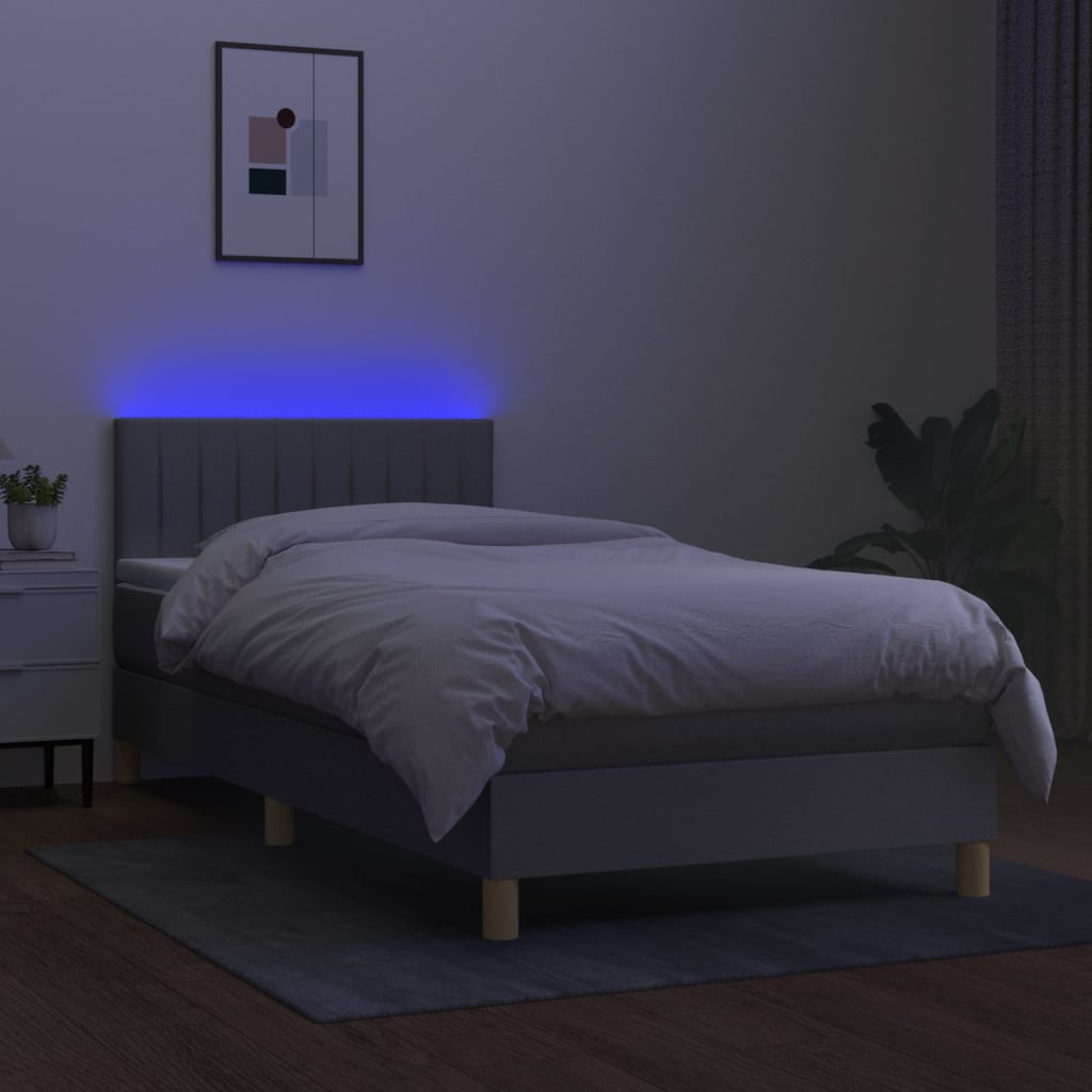 Letto A Molle Materasso E Led Grigio Chiaro 100x200 Cm Tessuto - Image 3