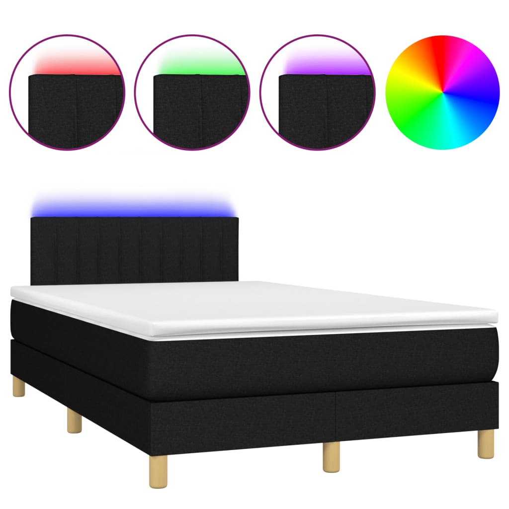 Letto A Molle Con Materasso E Led Nero 120x200cm In Tessuto - Image 2