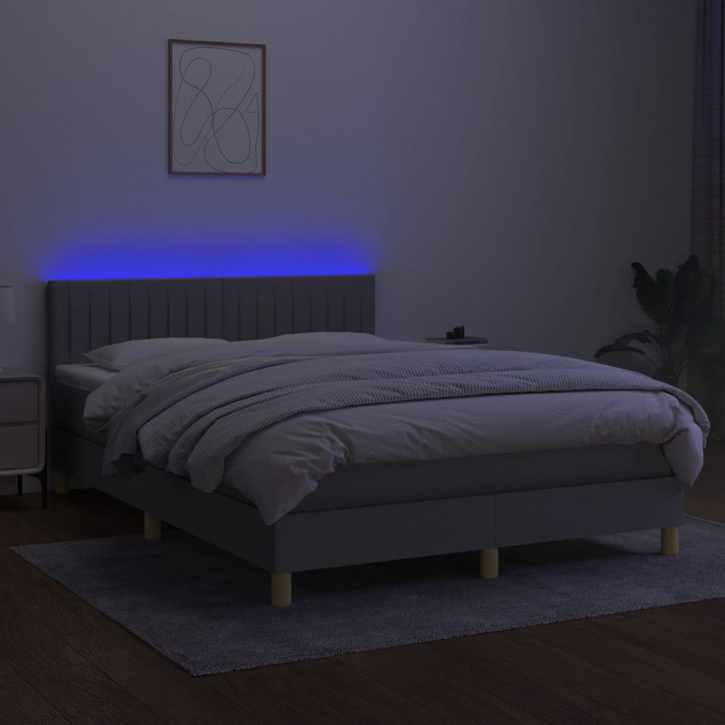 Letto A Molle Materasso E Led Grigio Chiaro 140x190 Cm Tessuto - Image 3