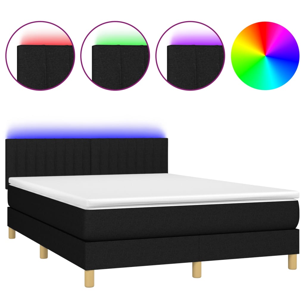 Letto A Molle Con Materasso E Led Nero 140x190 Cm In Tessuto - Image 2