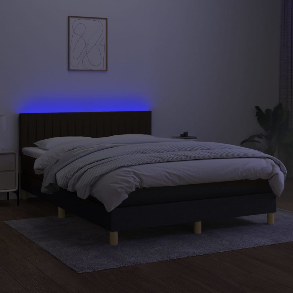 Letto A Molle Con Materasso E Led Nero 140x190 Cm In Tessuto - Image 3