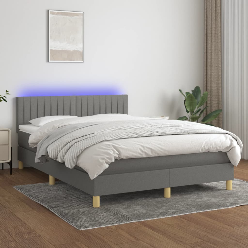 Letto A Molle Materasso E Led Grigio Scuro 140x200cm In Tessuto