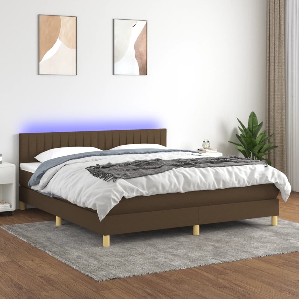 Letto A Molle Materasso E Led Marrone Scuro 160x200 Cm Tessuto