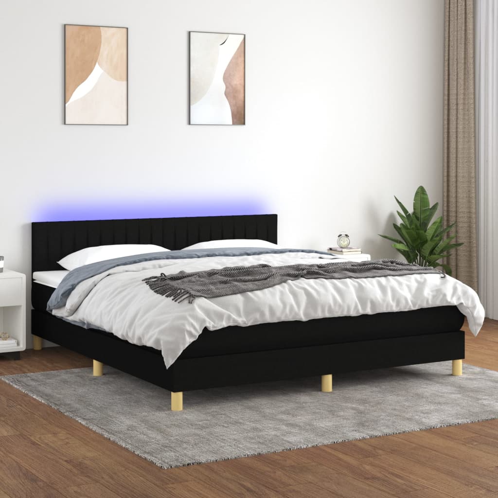 Letto A Molle Con Materasso E Led Nero 180x200cm In Tessuto