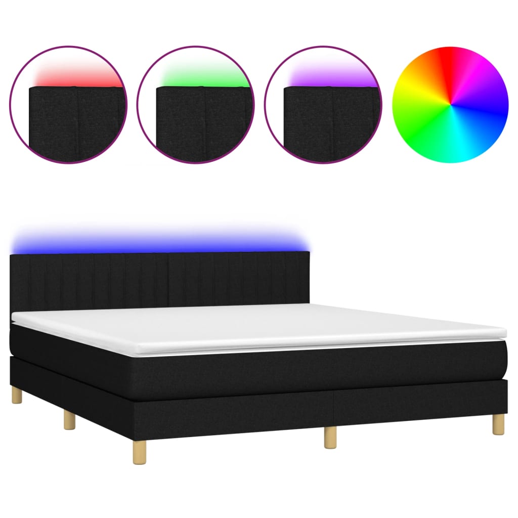 Letto A Molle Con Materasso E Led Nero 180x200cm In Tessuto - Image 2