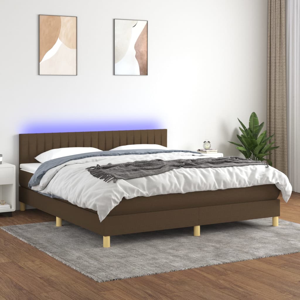 Letto A Molle Materasso E Led Marronescuro 180x200cm In Tessuto