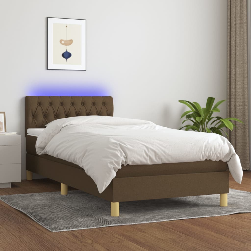 Letto A Molle Materasso E Led Marrone Scuro 90x190cm In Tessuto