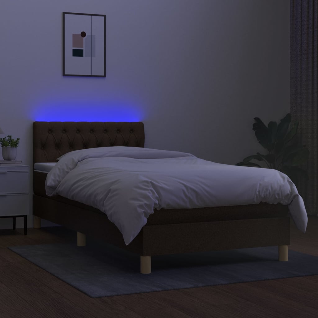 Letto A Molle Materasso E Led Marrone Scuro 90x190cm In Tessuto - Image 4