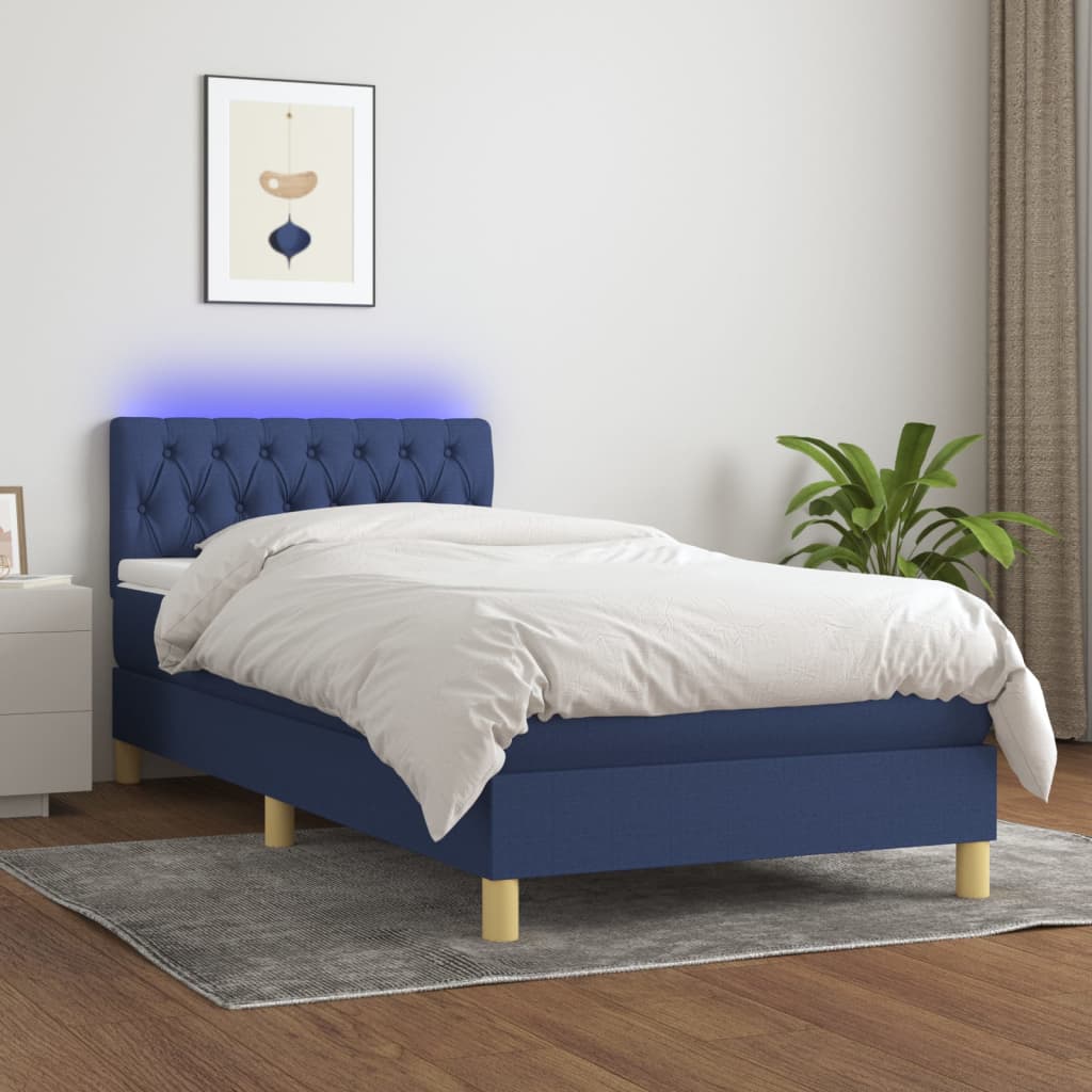 Letto A Molle Con Materasso E Led Blu 90x200 Cm In Tessuto