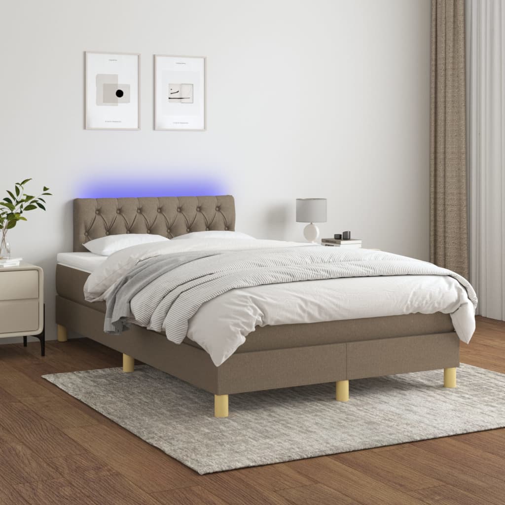 Letto A Molle Con Materasso E Led Tortora 120x200cm In Tessuto