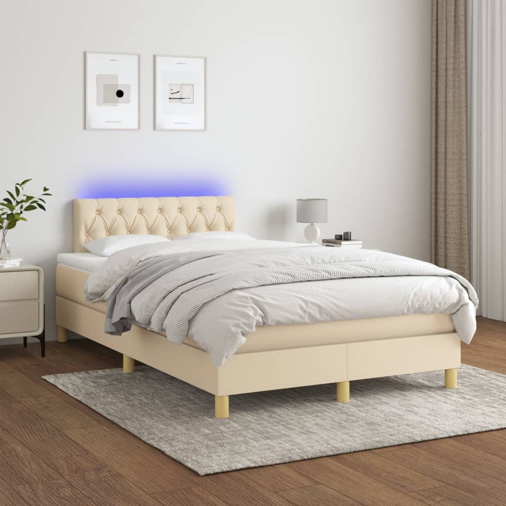 Letto A Molle Con Materasso E Led Crema 120x200cm In Tessuto