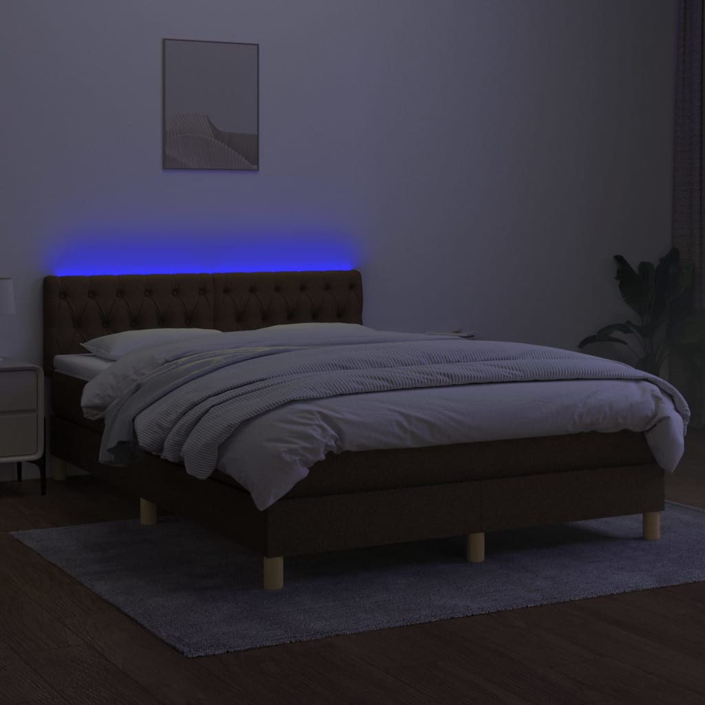 Letto A Molle Materasso E Led Marrone Scuro 140x200 Cm Tessuto - Image 4