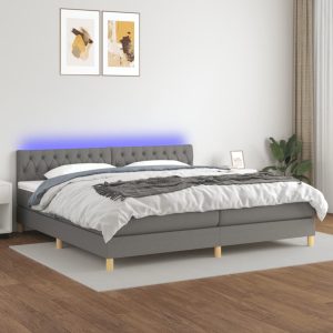 Letto A Molle Materasso E Led Grigio Scuro 200x200cm In Tessuto