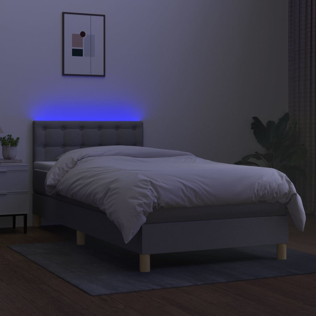 Letto A Molle Materasso E Led Grigio Chiaro 80x200 Cm Tessuto - Image 4