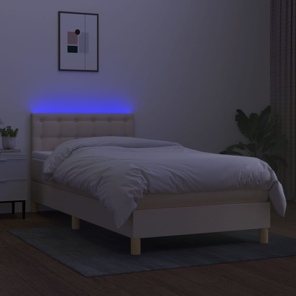 Letto A Molle Con Materasso E Led Crema 80x200 Cm In Tessuto - Image 4