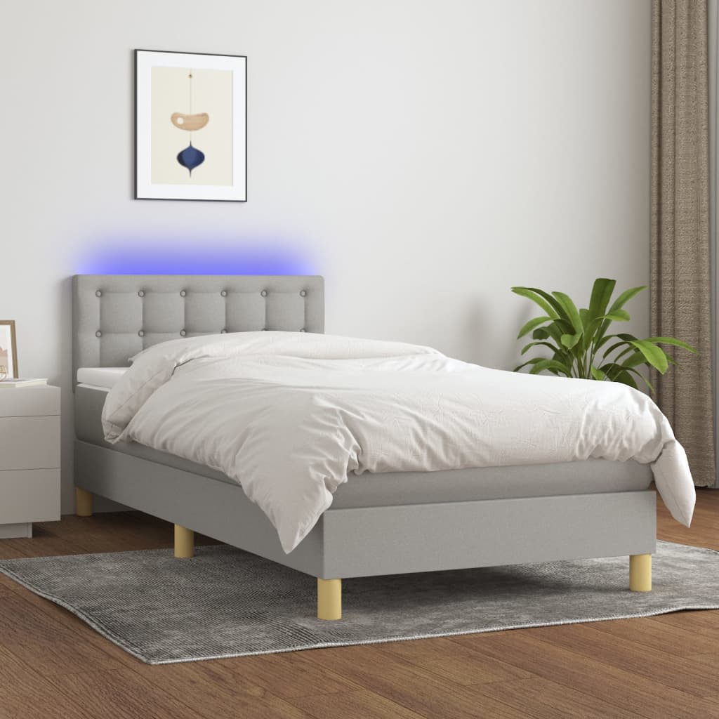 Letto A Molle Materasso E Led Grigio Chiaro 90x200 Cm Tessuto