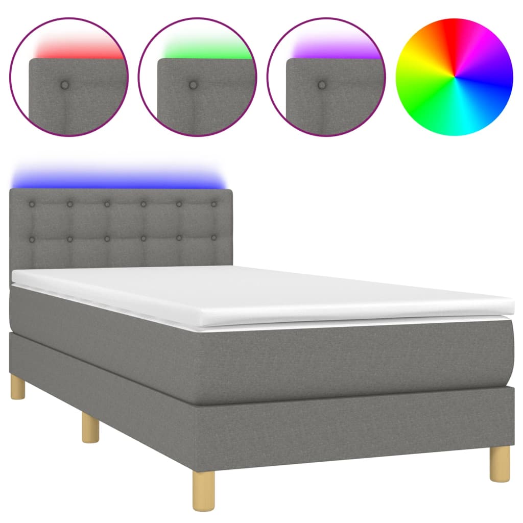 Letto A Molle Materasso E Led Grigio Scuro 100x200cm In Tessuto - Image 2