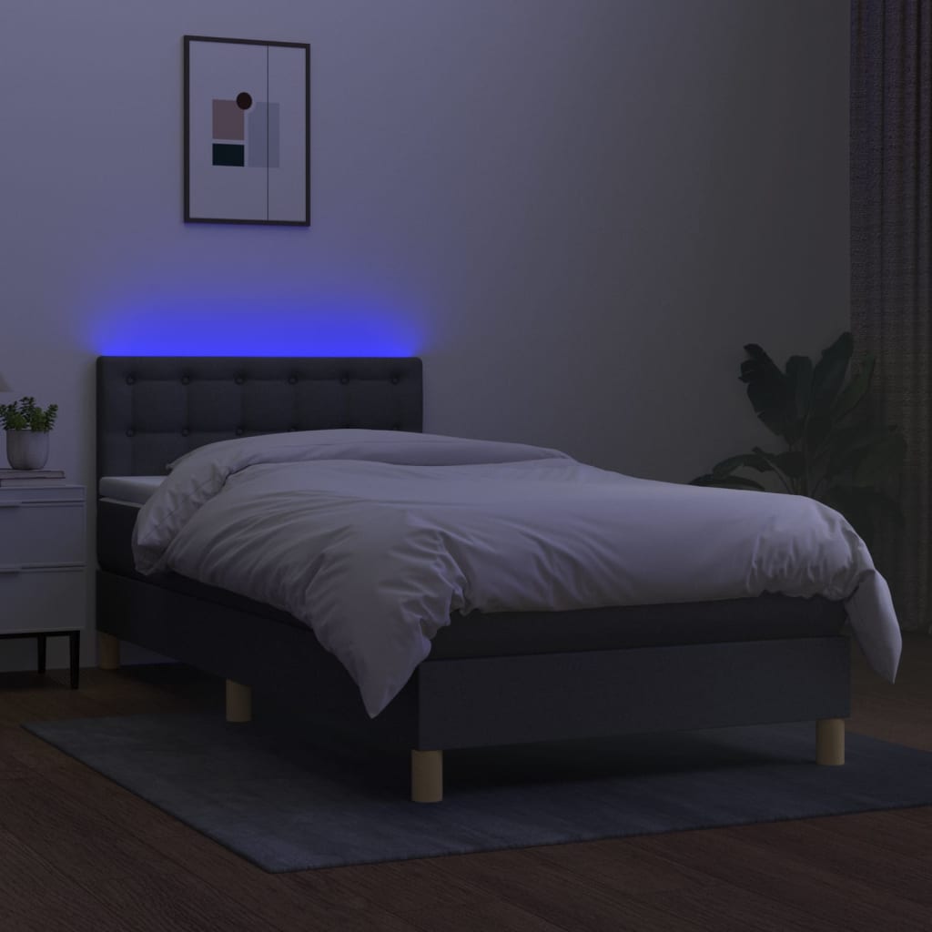 Letto A Molle Materasso E Led Grigio Scuro 100x200cm In Tessuto - Image 4