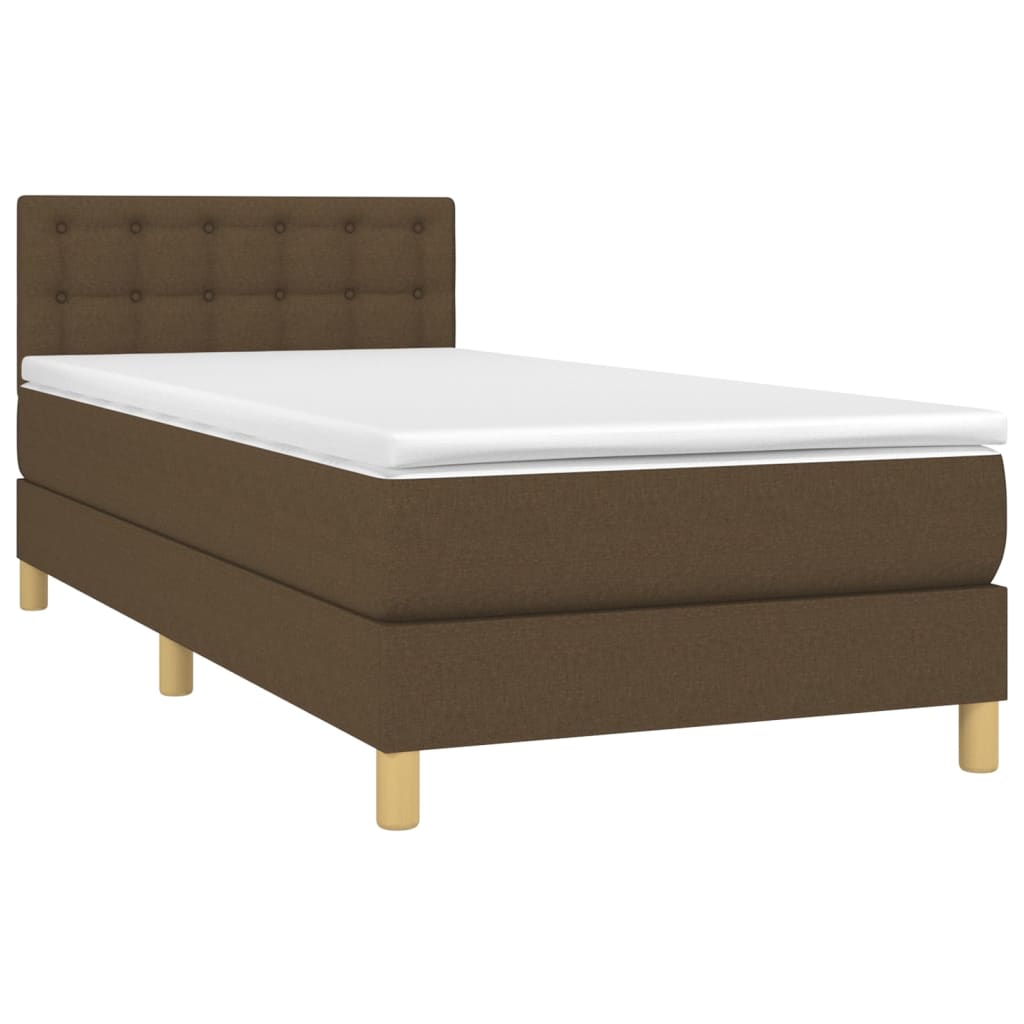 Letto A Molle Materasso E Led Marrone Scuro 100x200 Cm Tessuto - Image 3