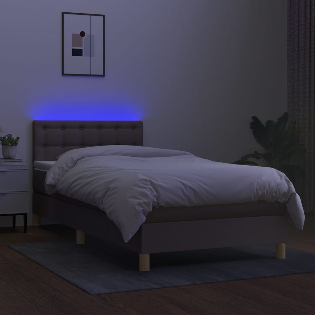 Letto A Molle Con Materasso E Led Tortora 100x200cm In Tessuto - Image 4