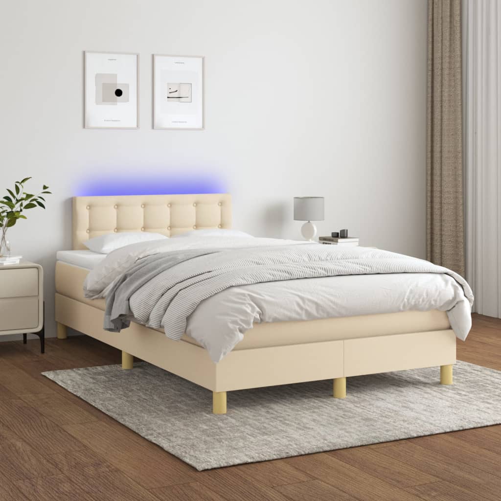 Letto A Molle Con Materasso E Led Crema 120x200cm In Tessuto