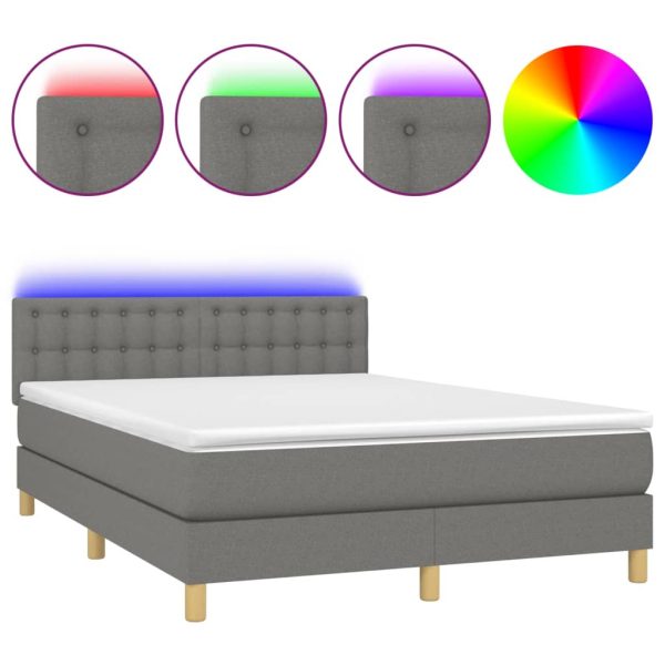 Letto A Molle Materasso E Led Grigio Scuro 140x200cm In Tessuto - Image 2