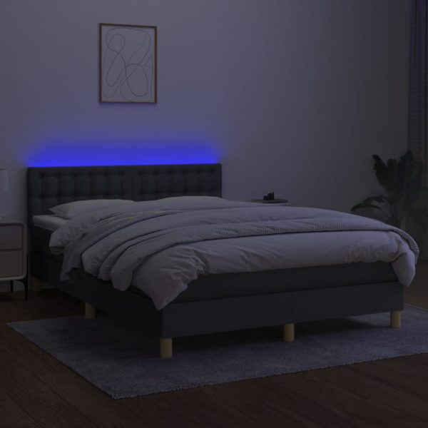 Letto A Molle Materasso E Led Grigio Scuro 140x200cm In Tessuto - Image 4