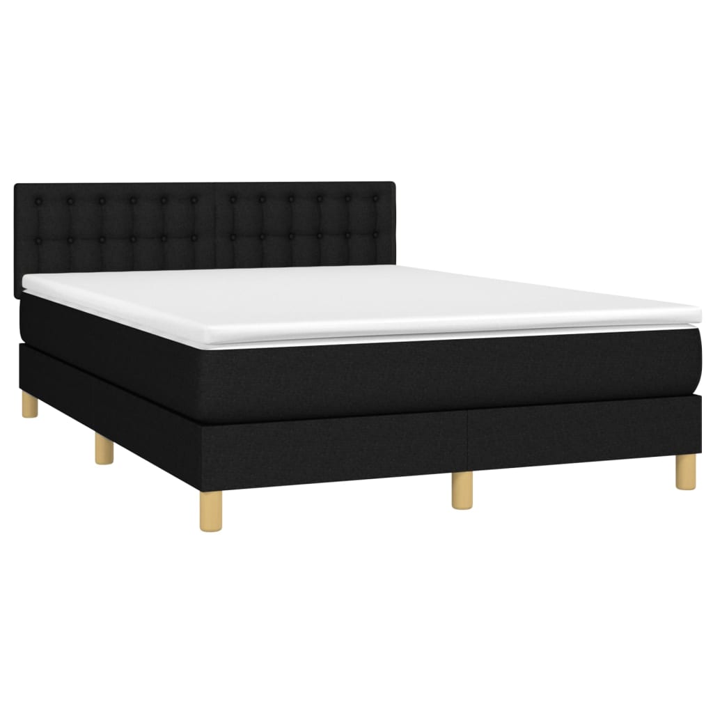 Letto A Molle Con Materasso E Led Nero 140x200 Cm In Tessuto - Image 3