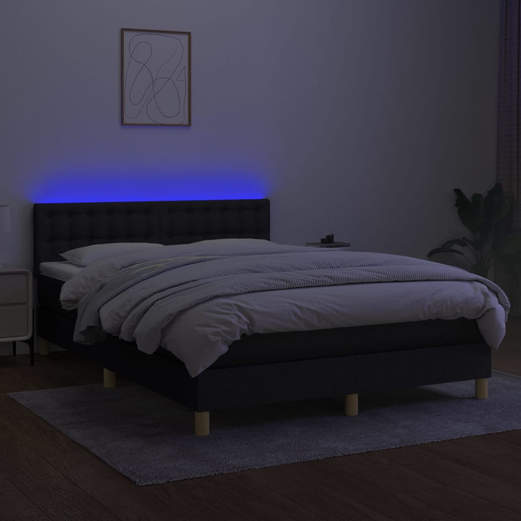 Letto A Molle Con Materasso E Led Nero 140x200 Cm In Tessuto - Image 4