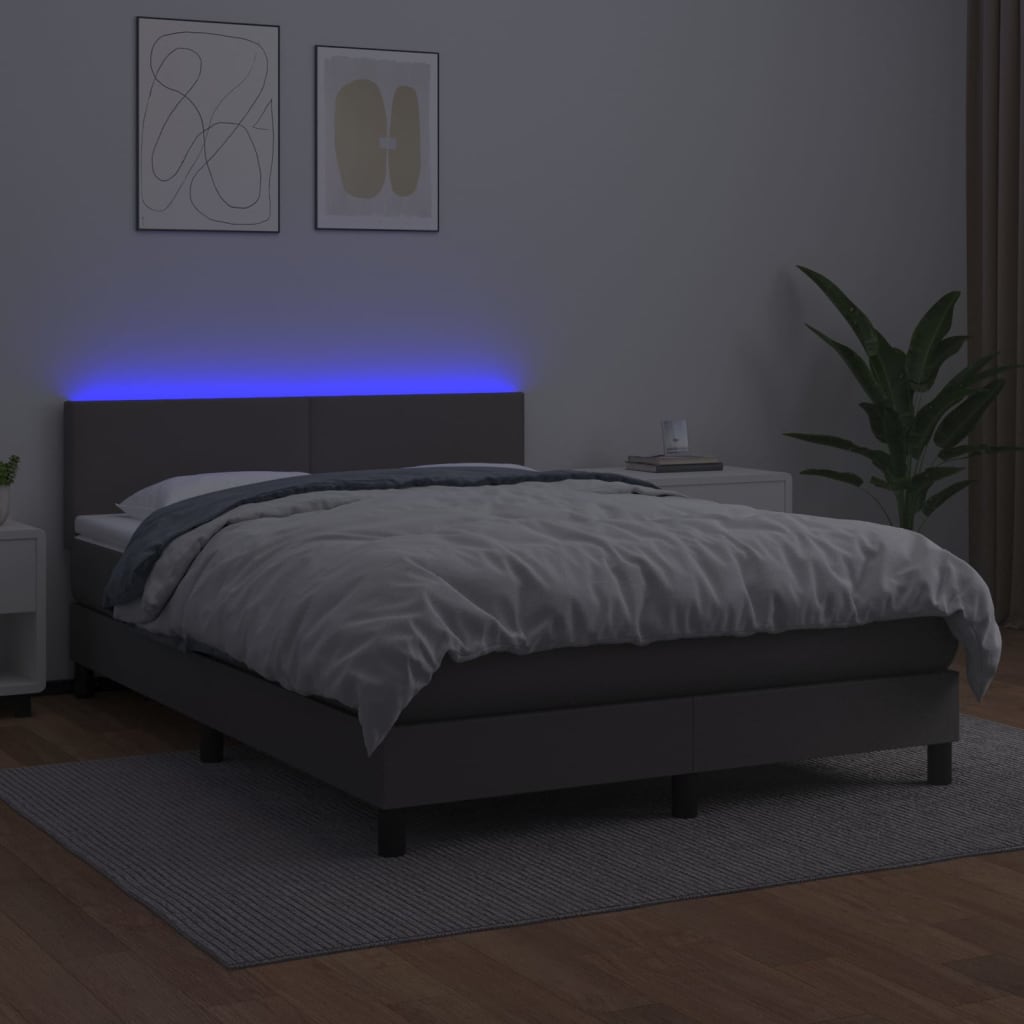 Giroletto Molle Con Materasso E Led Grigio 140x200cm Similpelle - Image 4