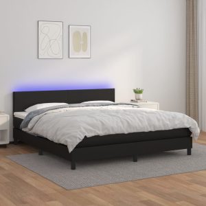 Giroletto A Molle Con Materasso E Led Nero 180x200cm Similpelle