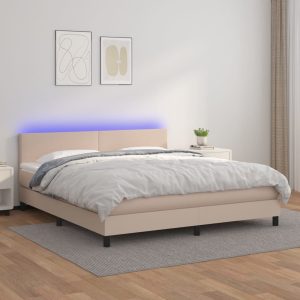 Giroletto Molle Materasso E Led Cappuccino 180x200cm Similpelle