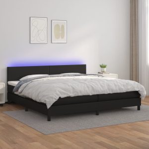 Giroletto A Molle Con Materasso E Led Nero 200x200cm Similpelle