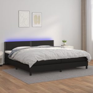 Giroletto A Molle Con Materasso E Led Nero 200x200cm Similpelle