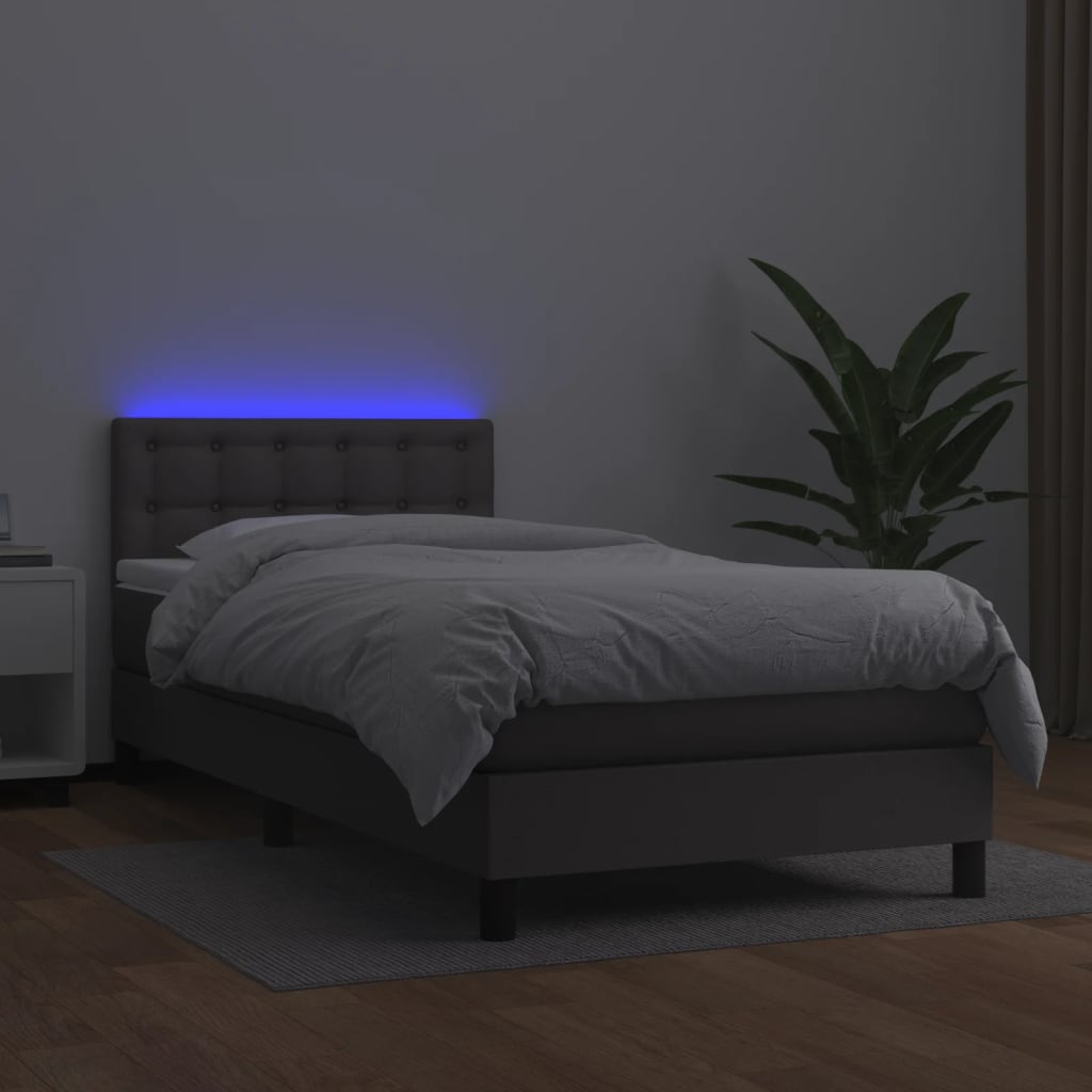 Giroletto Molle Con Materasso E Led Grigio 90x200cm Similpelle - Image 4