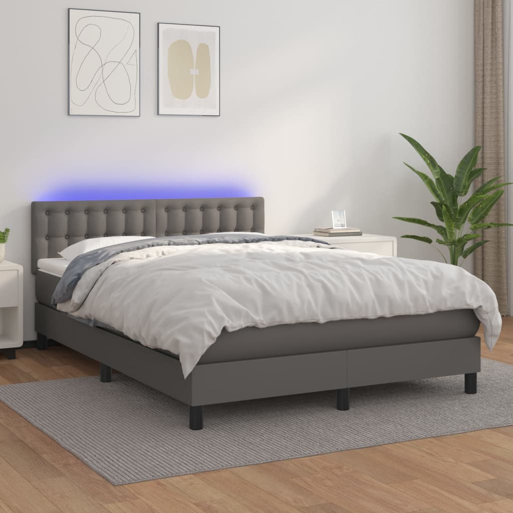 Giroletto Molle Con Materasso E Led Grigio 140x200cm Similpelle