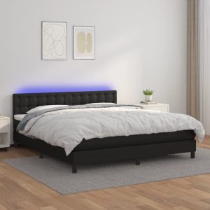 Giroletto A Molle Con Materasso E Led Nero 180x200cm Similpelle