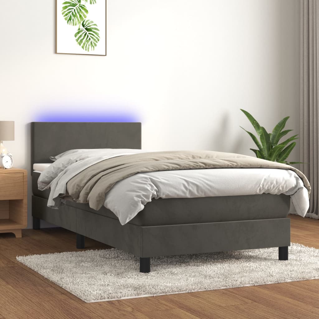 Letto A Molle Con Materasso E Led Grigio Scuro 80x200cm Velluto
