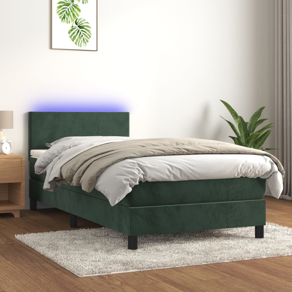 Letto A Molle Con Materasso E Led Verde Scuro 80x200cm Velluto