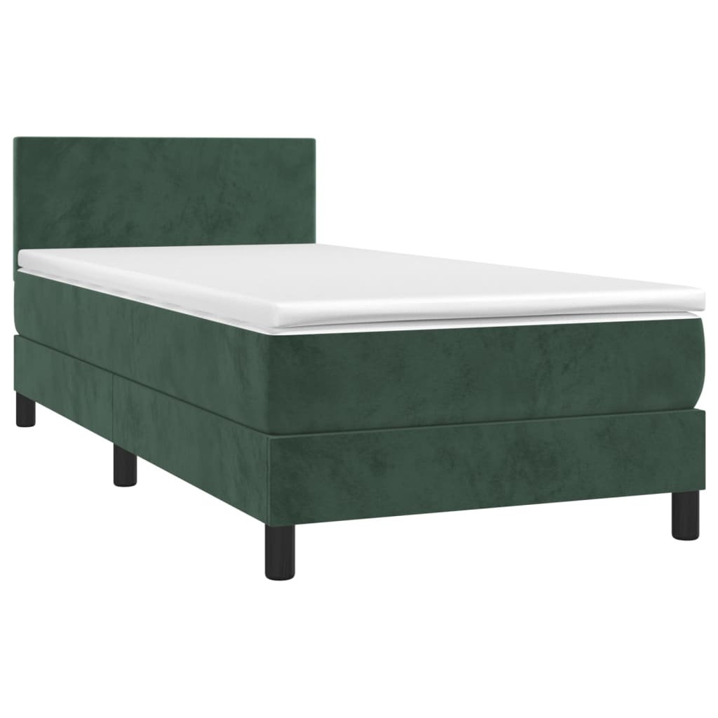 Letto A Molle Con Materasso E Led Verde Scuro 90x190 Cm Velluto - Image 3
