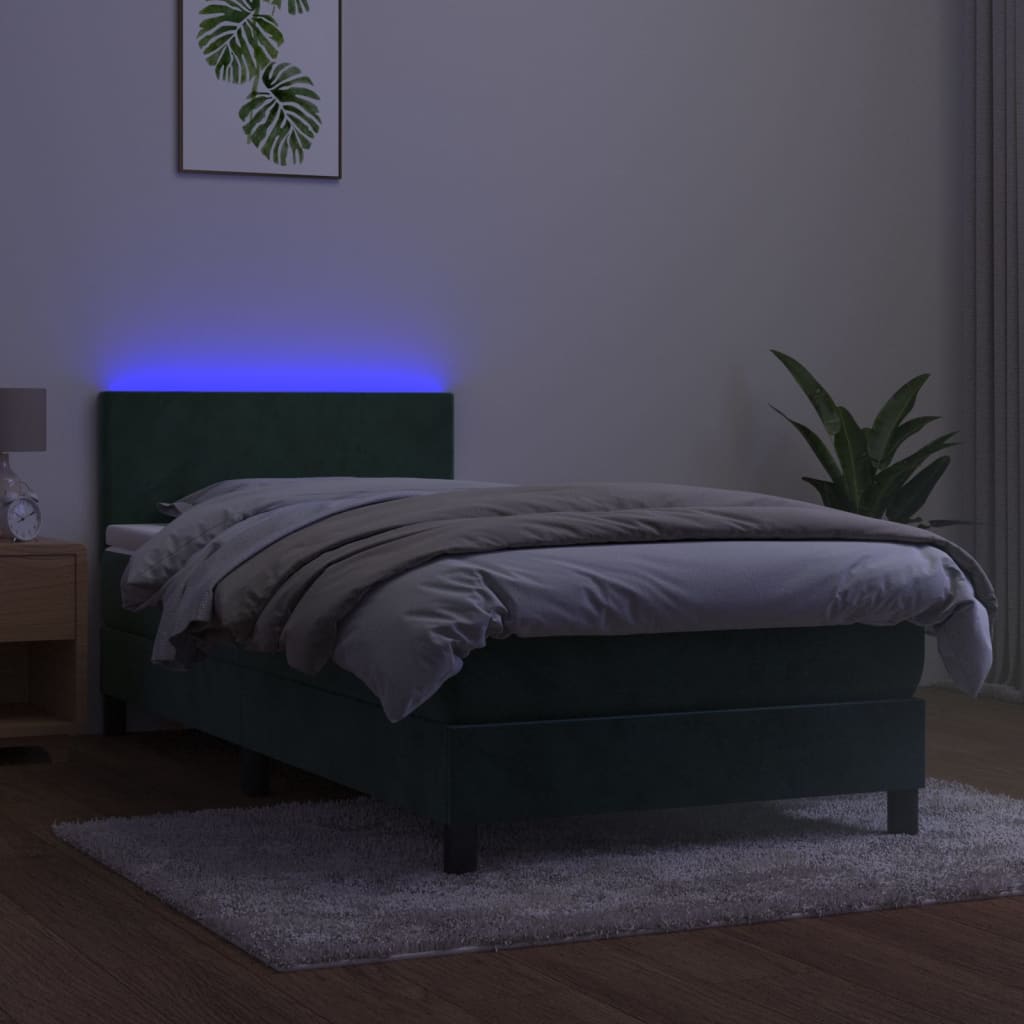Letto A Molle Con Materasso E Led Verde Scuro 90x190 Cm Velluto - Image 4
