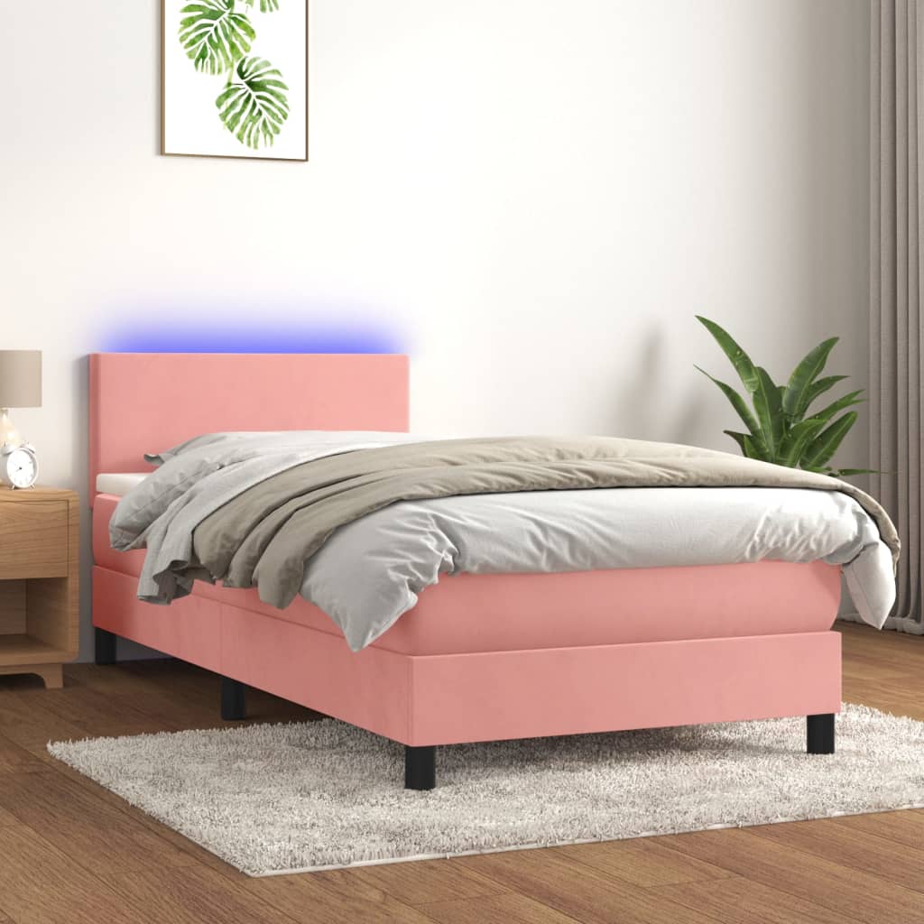 Letto A Molle Con Materasso E Led Rosa 90x190 Cm In Velluto