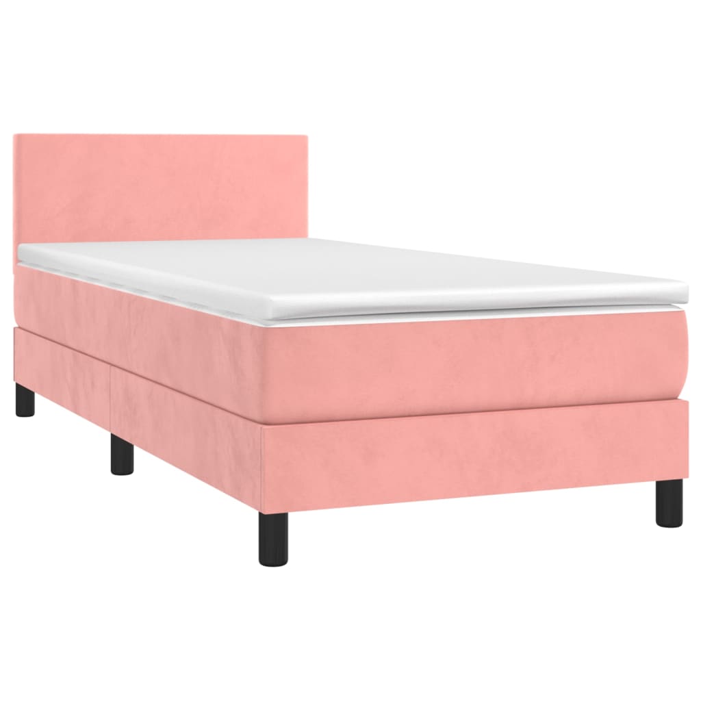 Letto A Molle Con Materasso E Led Rosa 90x190 Cm In Velluto - Image 3