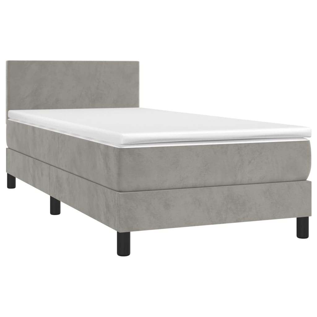 Letto A Molle Materasso E Led Grigio Chiaro 100x200 Cm Velluto - Image 3