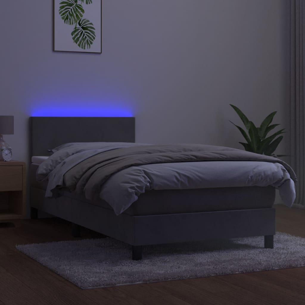 Letto A Molle Materasso E Led Grigio Chiaro 100x200 Cm Velluto - Image 4