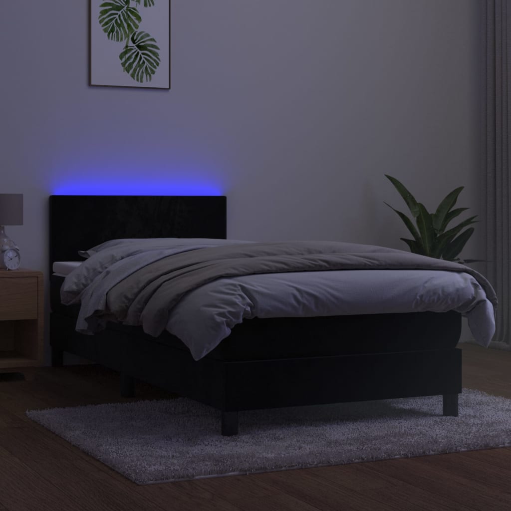 Letto A Molle Con Materasso E Led Nero 100x200 Cm In Velluto - Image 4