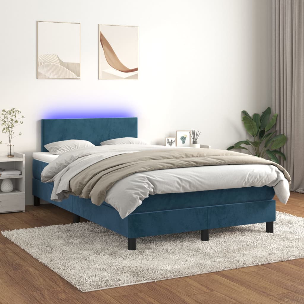 Letto A Molle Con Materasso E Led Blu Scuro 120x200cm