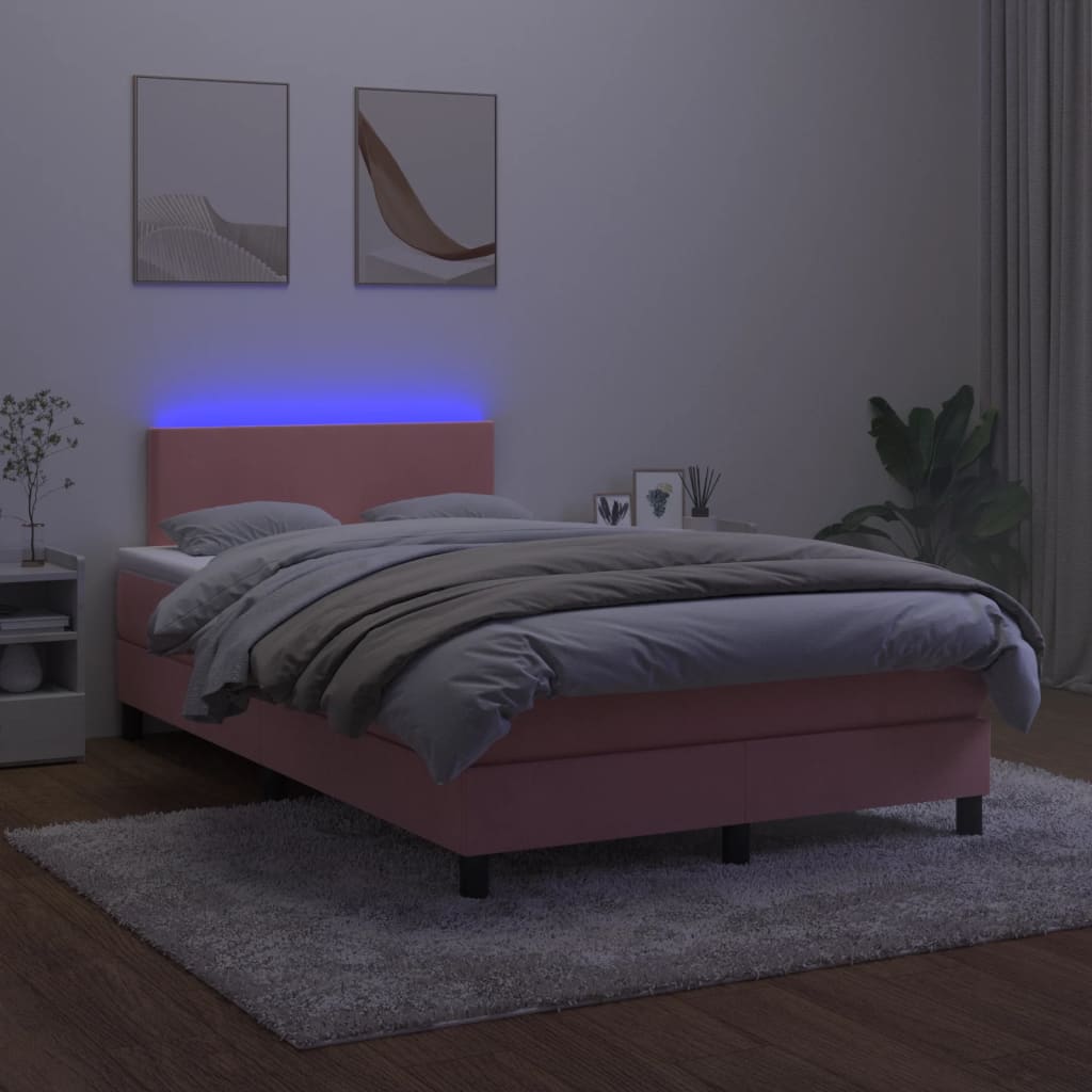 Letto A Molle Con Materasso E Led Rosa 120x200 Cm In Velluto - Image 4