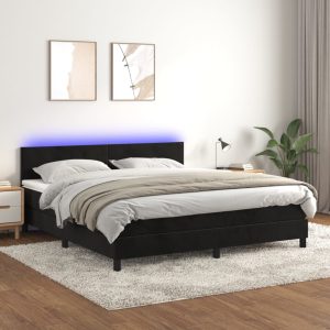 Letto A Molle Con Materasso E Led Nero 180x200 Cm In Velluto