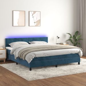 Letto A Molle Con Materasso E Led Blu Scuro 180x200 cm